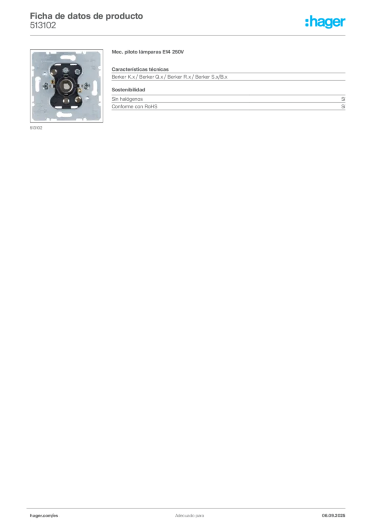 Imagen Hager Ficha de datos de producto 513102 | Hager España