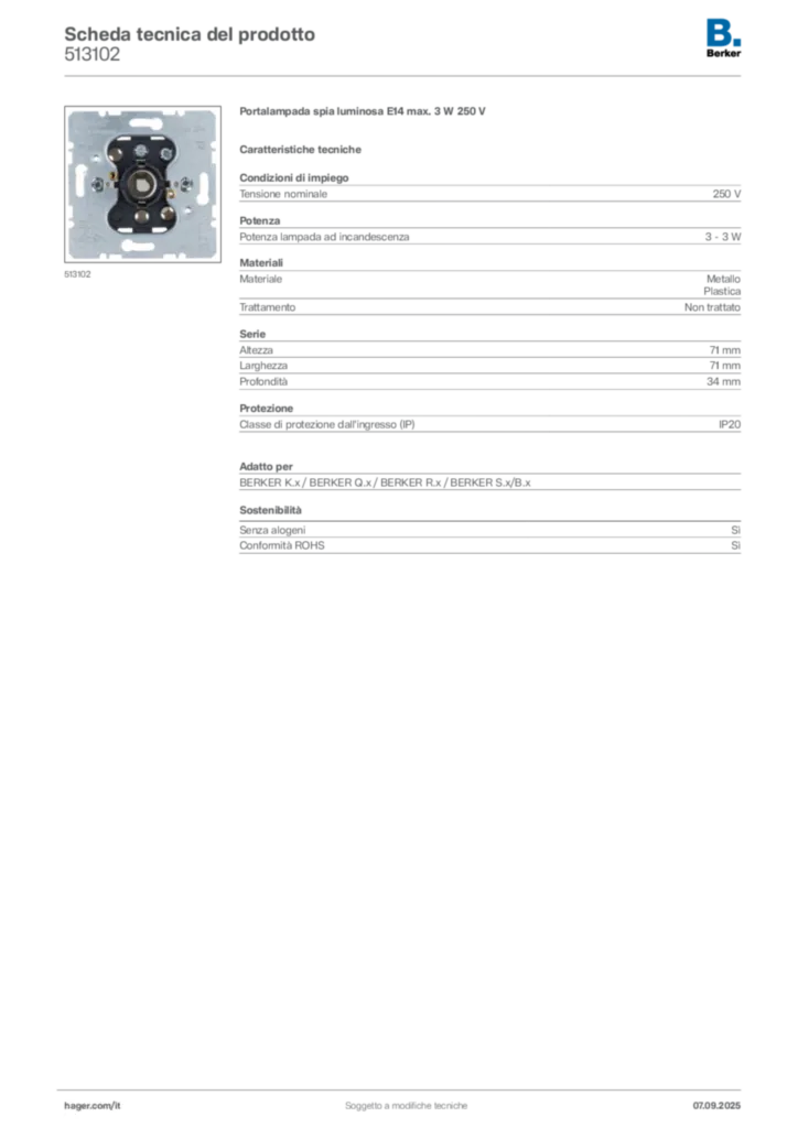 Immagine Berker Scheda tecnica del prodotto 513102 | Hager Italia