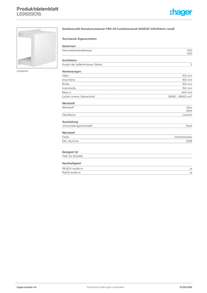 Bild Hager Produktdatenblatt L69689016 | Hager Schweiz