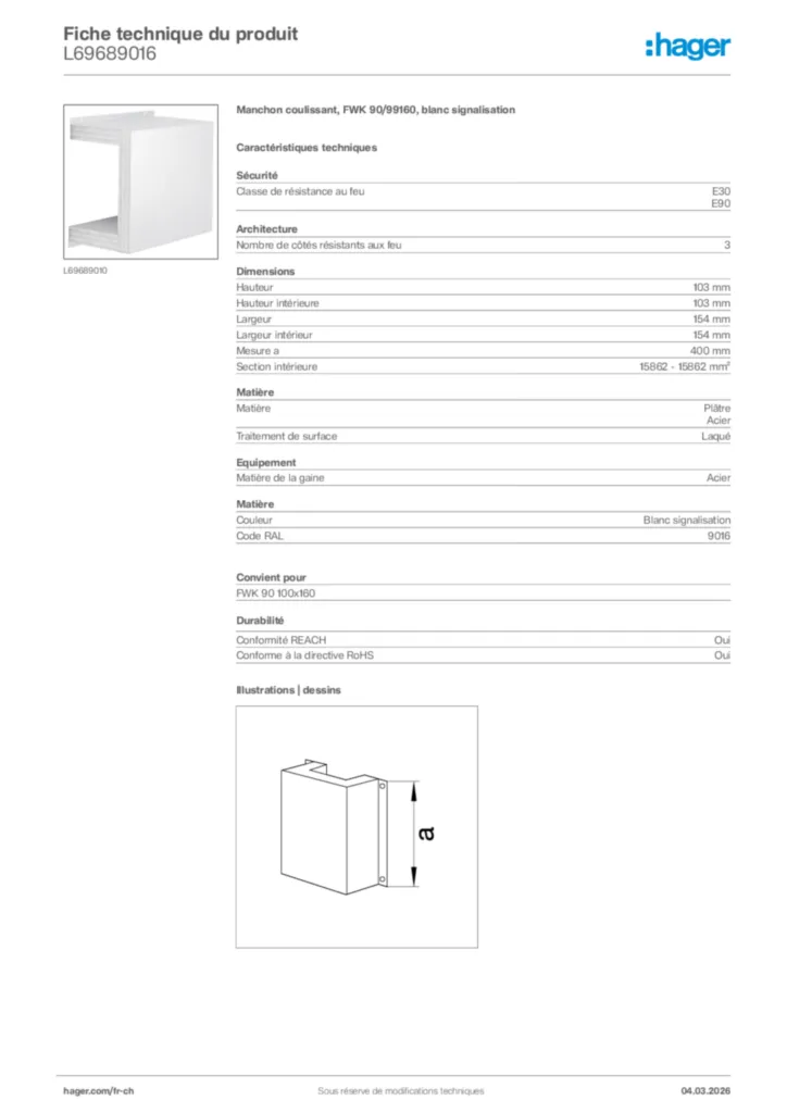 Image Hager Fiche technique du produit L69689016 | Hager Suisse