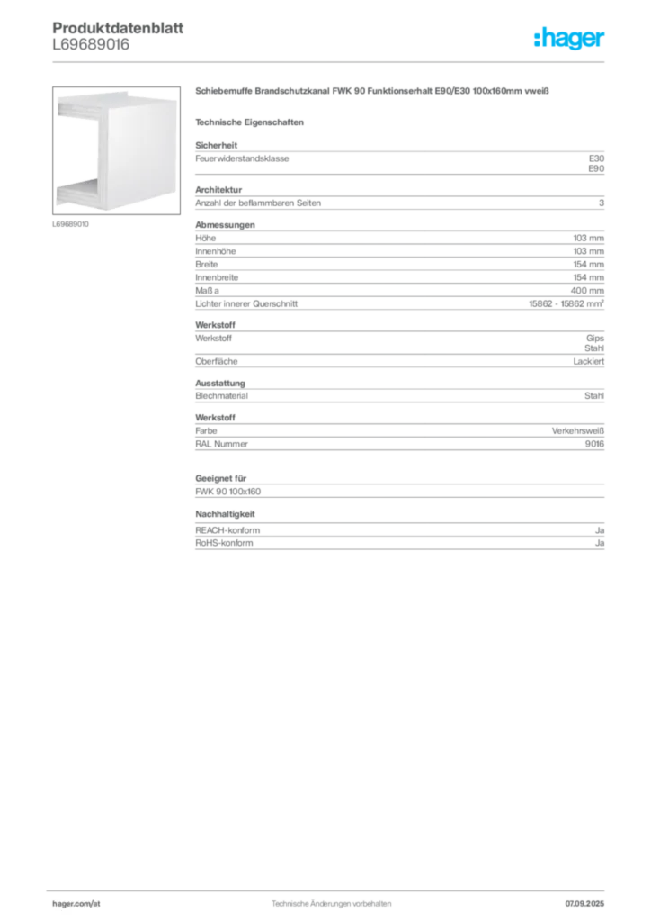 Bild Hager Produktdatenblatt L69689016 | Hager Deutschland
