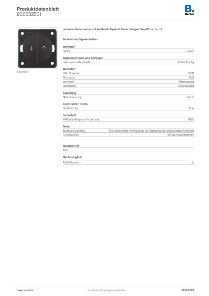 Bild Berker Produktdatenblatt 936532501 | Hager Deutschland
