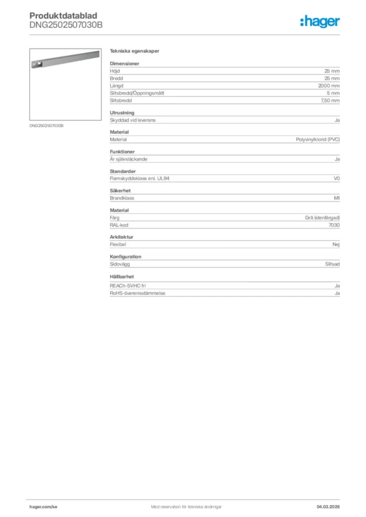 Bild Hager Produktdatablad DNG2502507030B | Hager Sverige