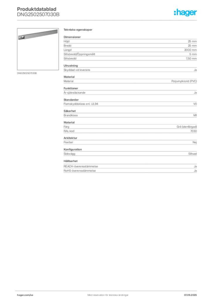Bild Hager Produktdatablad DNG2502507030B | Hager Sverige