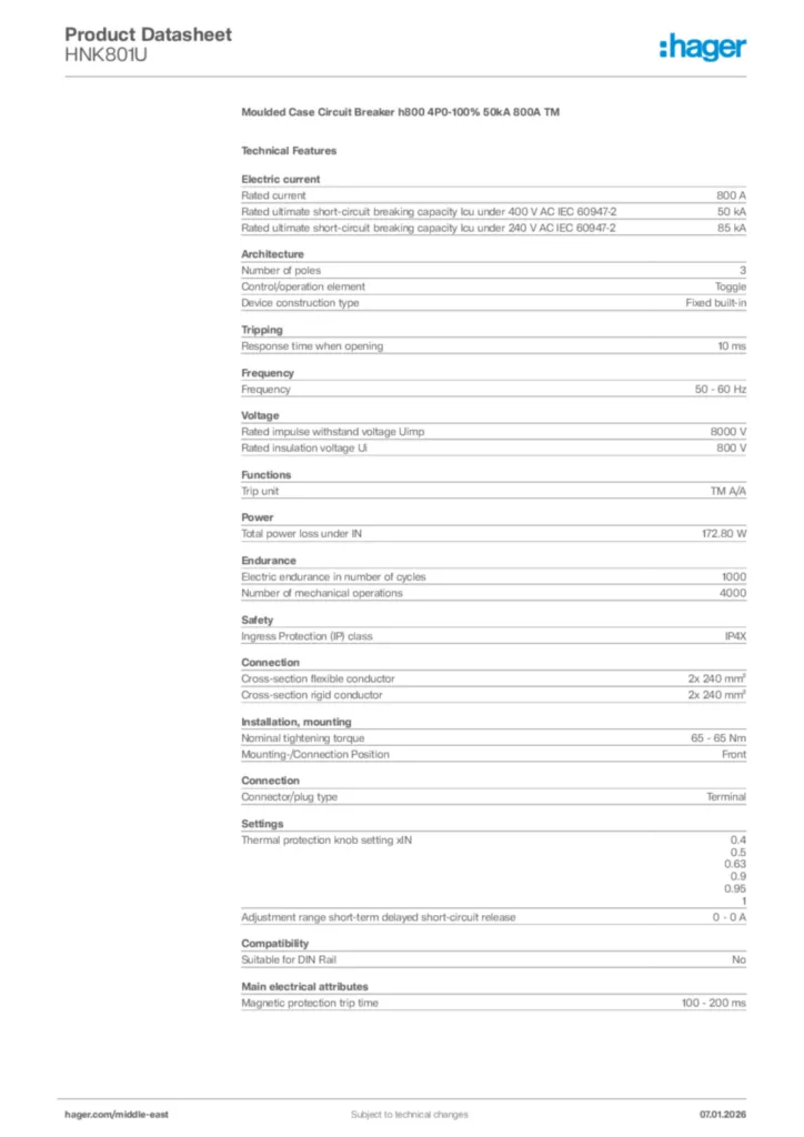 Image Hager Product data sheet HNK801U  | Hager