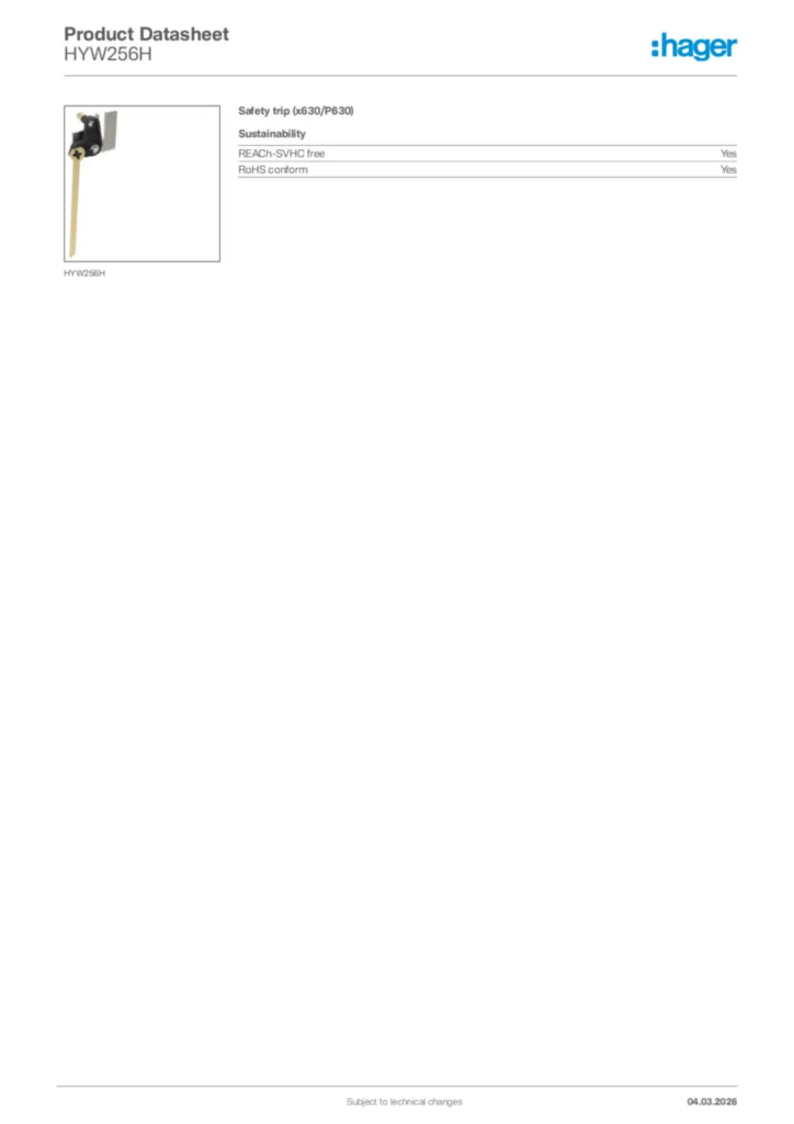 Image Hager Product data sheet HYW256H  | Hager Africa