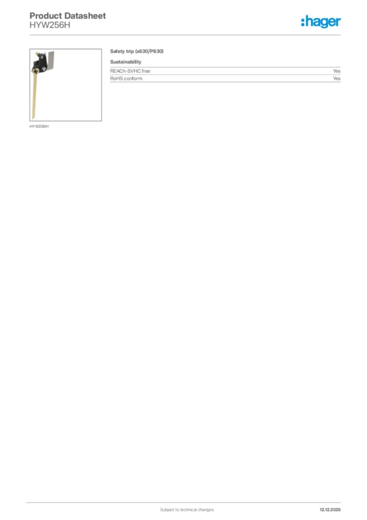 Image Hager Product data sheet HYW256H  | Hager Africa