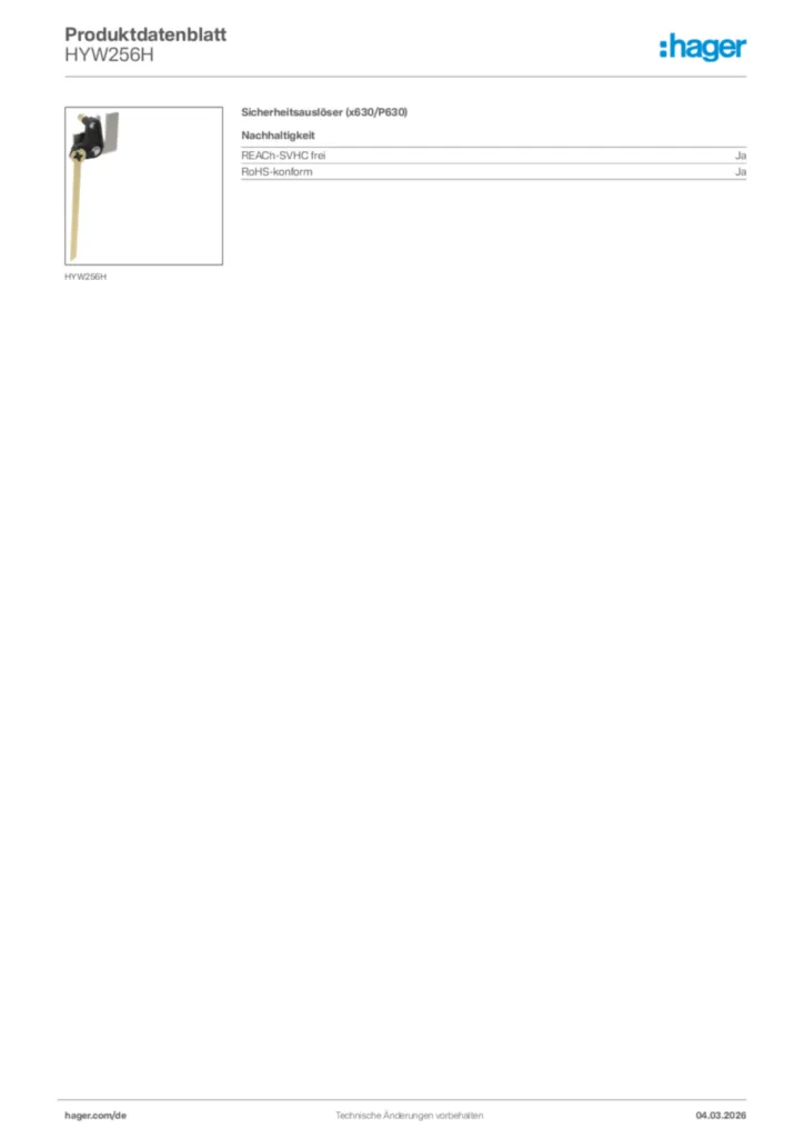 Bild Hager Produktdatenblatt HYW256H | Hager Deutschland