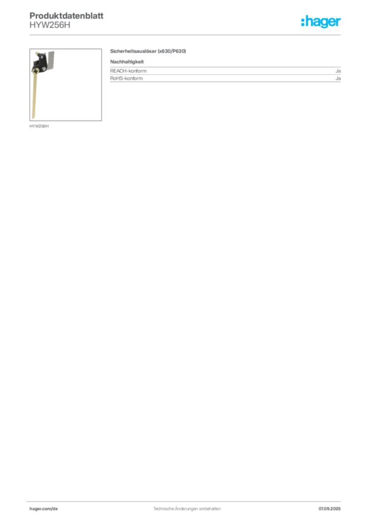 Bild Hager Produktdatenblatt HYW256H | Hager Deutschland