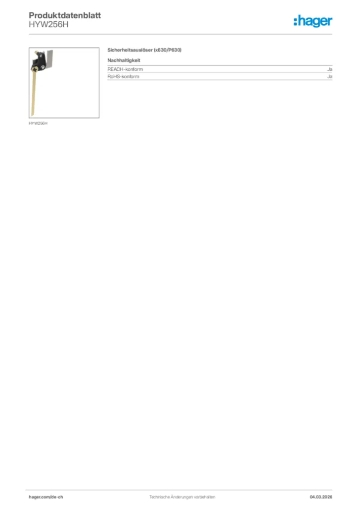 Bild Hager Produktdatenblatt HYW256H | Hager Schweiz
