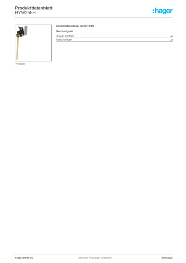 Bild Hager Produktdatenblatt HYW256H | Hager Schweiz