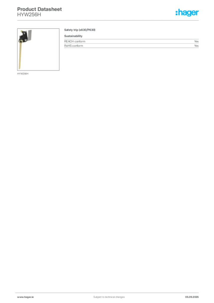 Image Hager Product data sheet HYW256H  | Hager