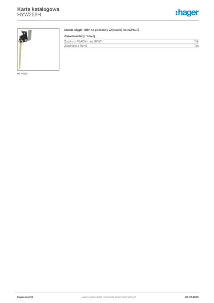 Zdjęcie Hager Karta katalogowa HYW256H | Hager Polska