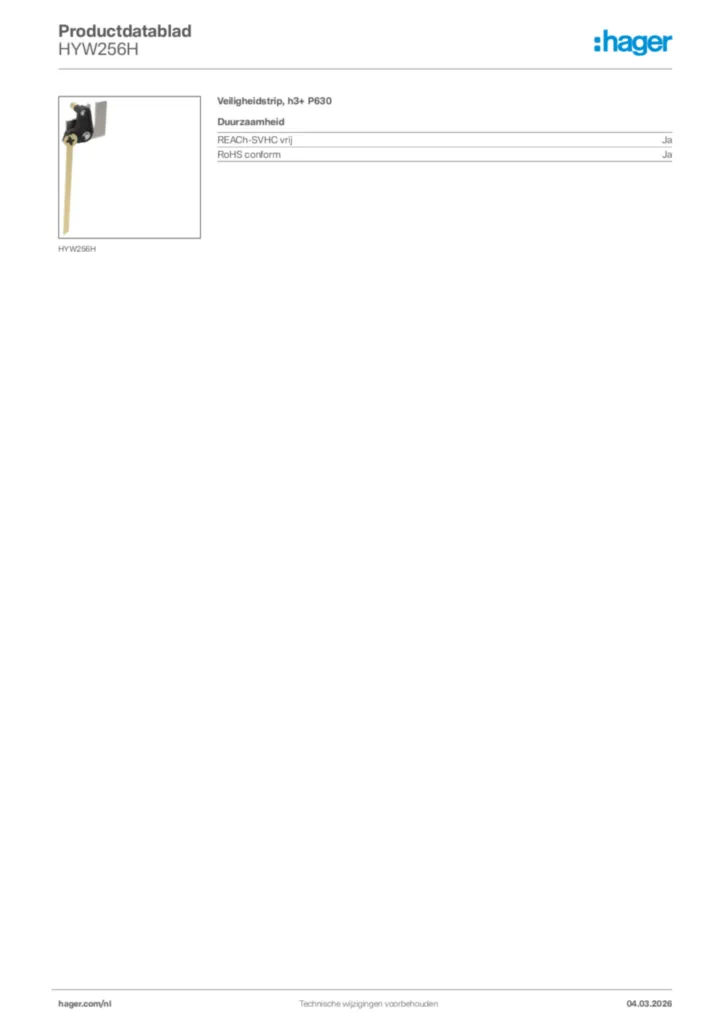 Afbeelding Hager Productdatablad HYW256H | Hager Nederland