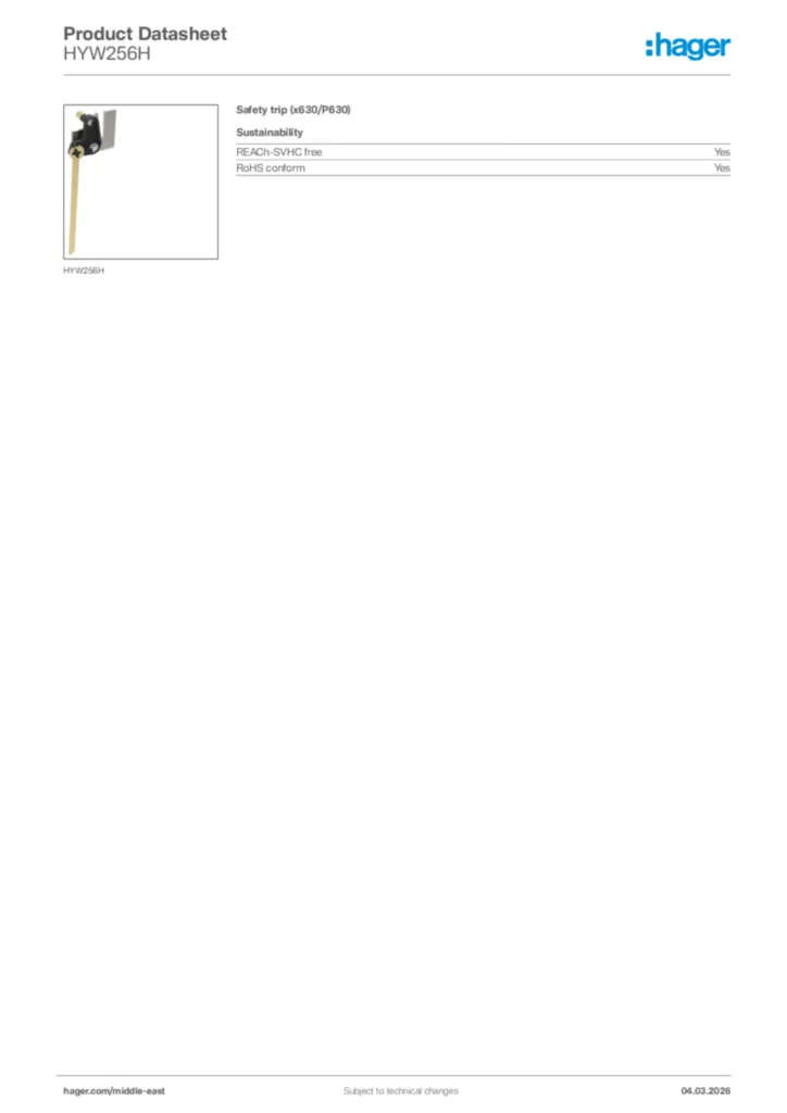 Image Hager Product data sheet HYW256H  | Hager