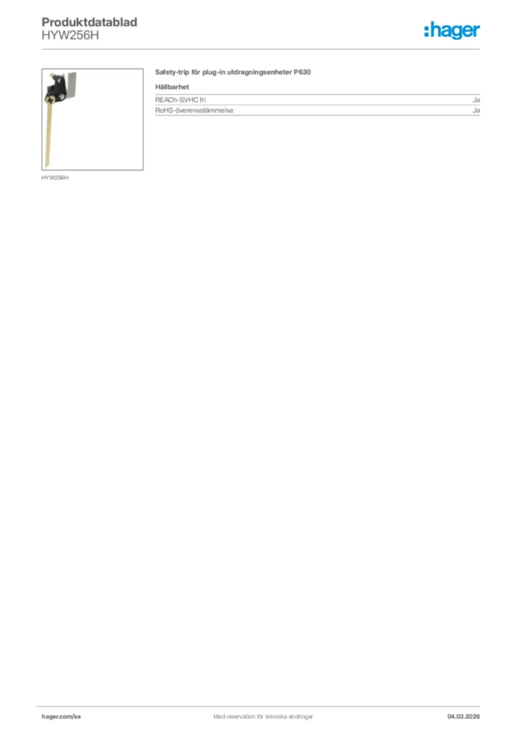 Bild Hager Produktdatablad HYW256H | Hager Sverige