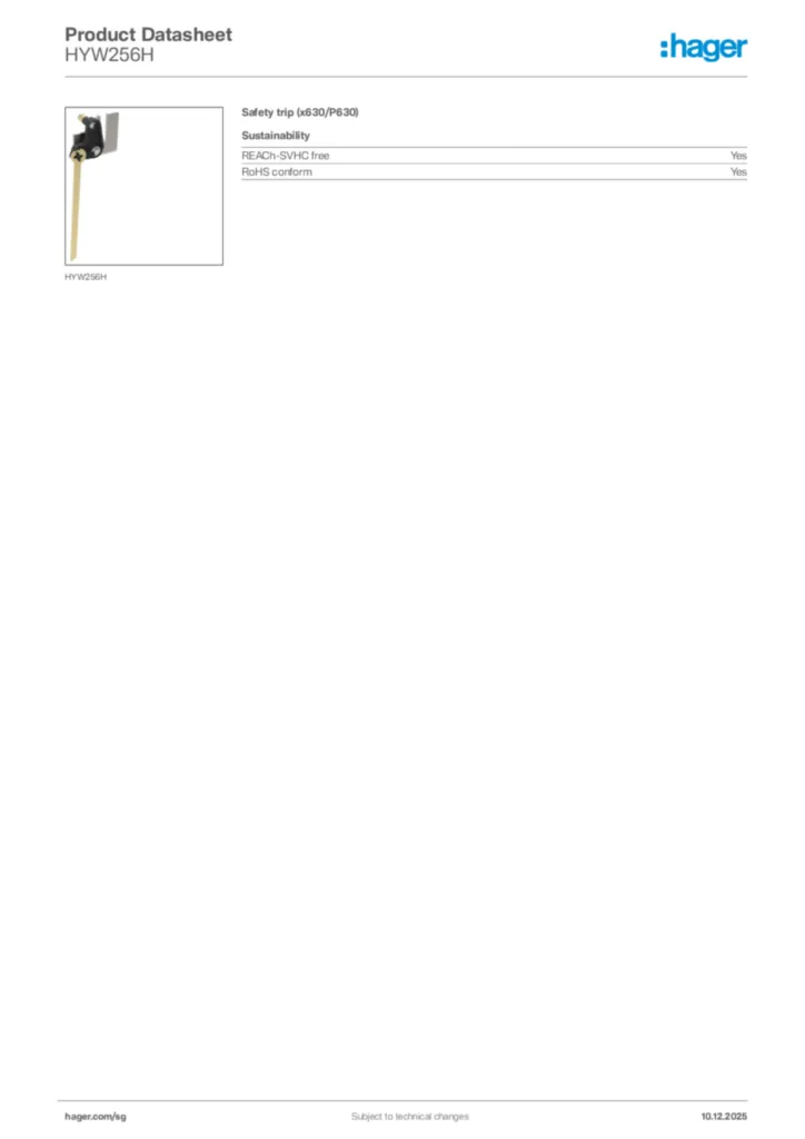 Image Hager Product data sheet HYW256H  | Hager