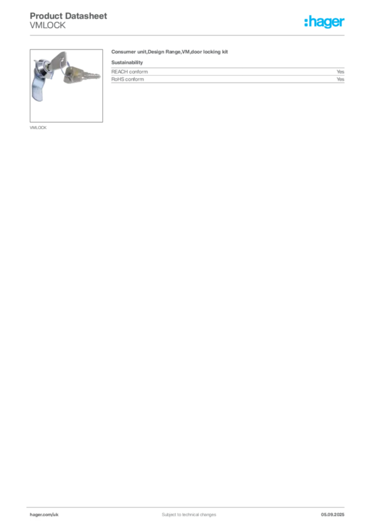 Image Hager Product data sheet VMLOCK  | Hager
