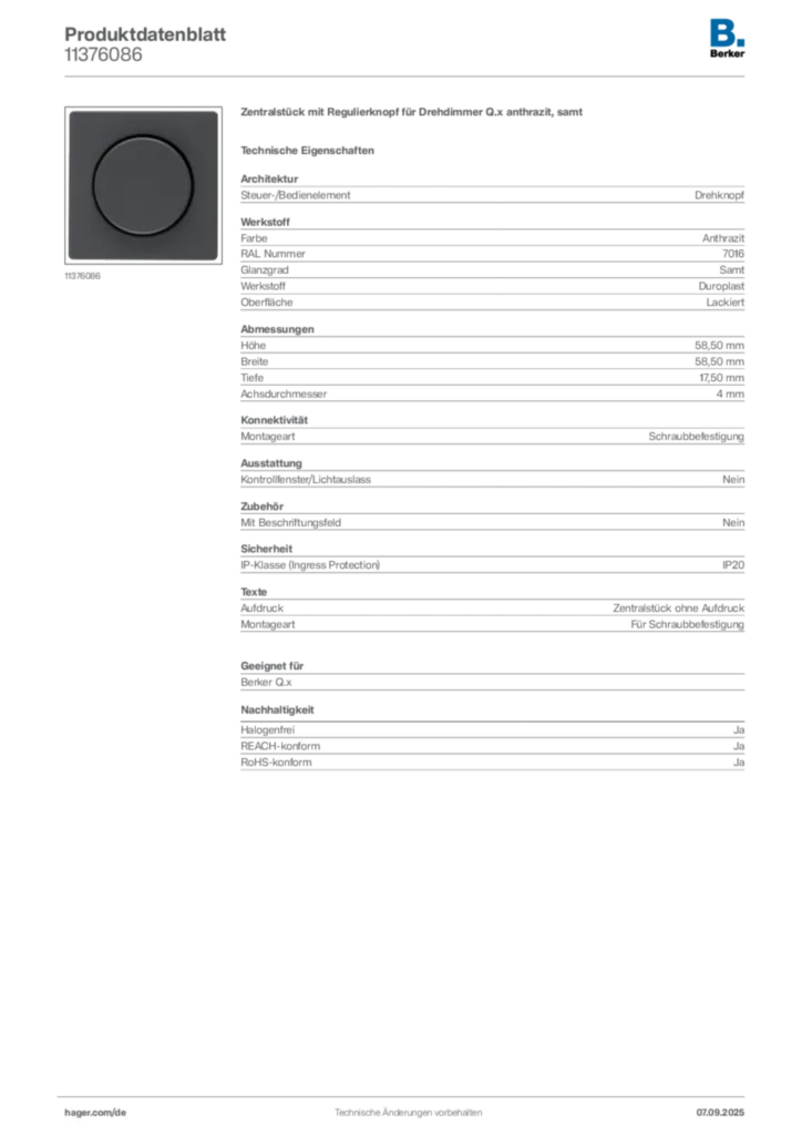 Bild Berker Produktdatenblatt 11376086 | Hager Deutschland