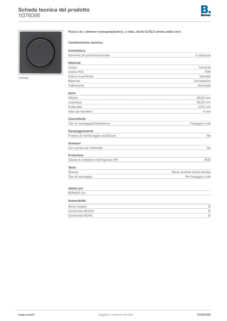 Immagine Berker Scheda tecnica del prodotto 11376086 | Hager Italia