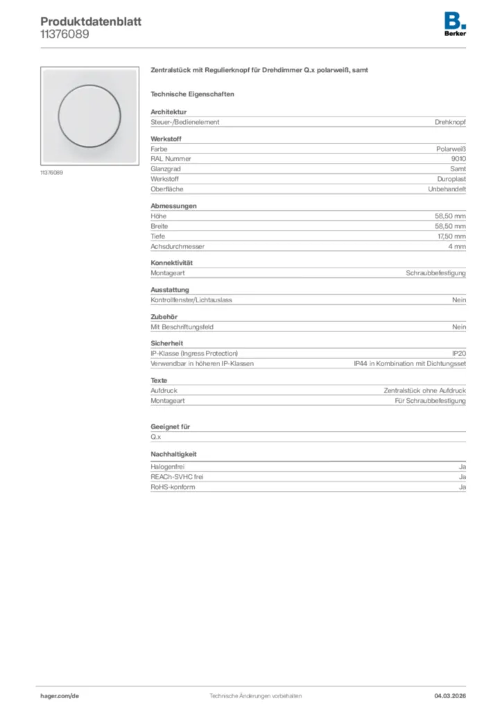 Bild Berker Produktdatenblatt 11376089 | Hager Deutschland