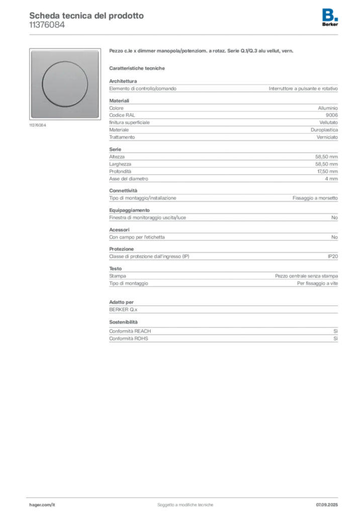 Immagine Berker Scheda tecnica del prodotto 11376084 | Hager Italia