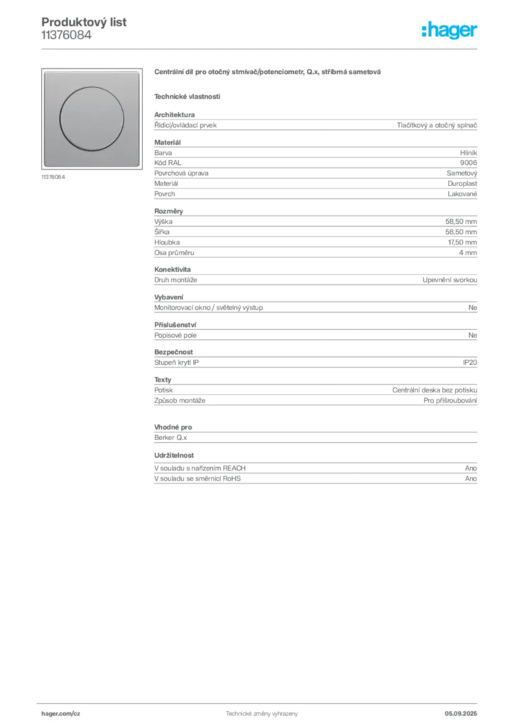 Obrázek Hager Produktový list 11376084 | Hager
