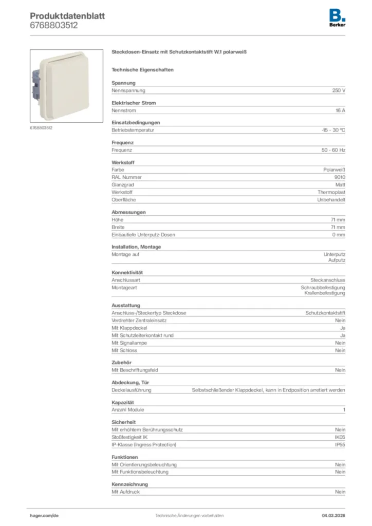 Bild Berker Produktdatenblatt 6768803512 | Hager Deutschland