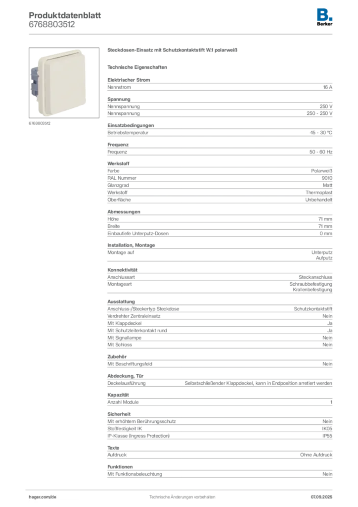 Bild Berker Produktdatenblatt 6768803512 | Hager Deutschland