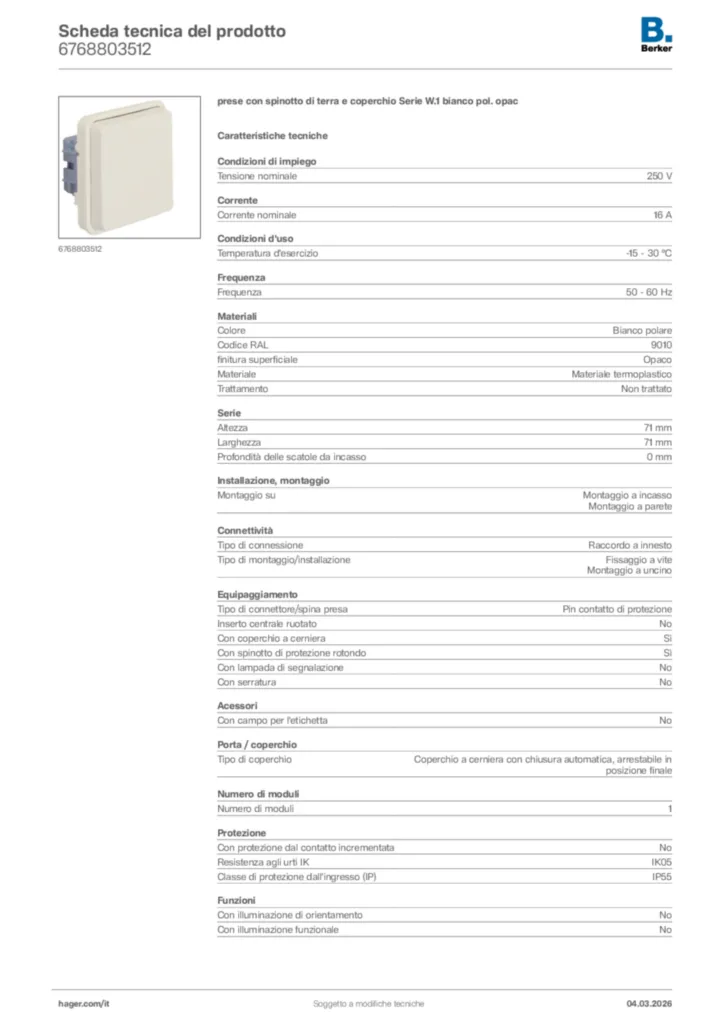 Immagine Berker Scheda tecnica del prodotto 6768803512 | Hager Italia