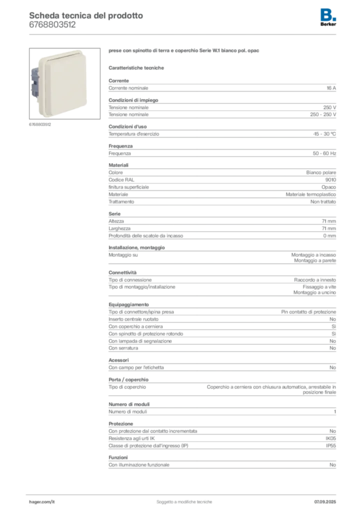 Immagine Berker Scheda tecnica del prodotto 6768803512 | Hager Italia