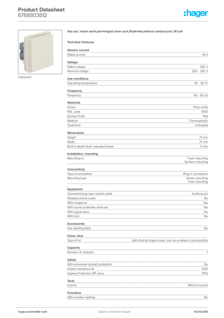 Image Hager Product data sheet 6768803512  | Hager