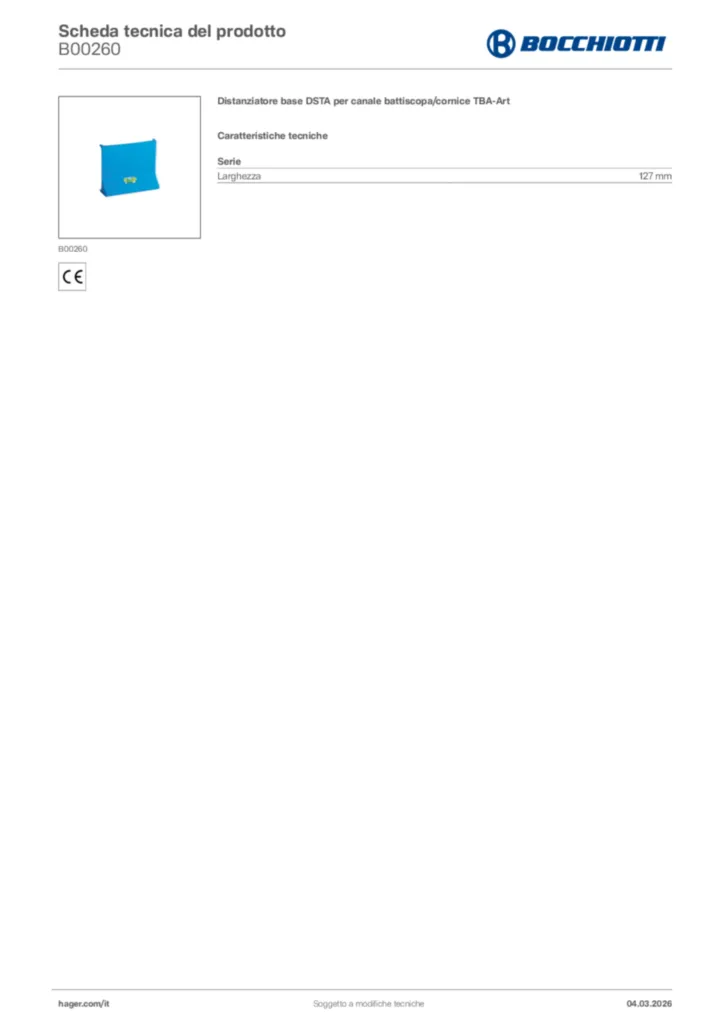 Immagine Bocchiotti Scheda tecnica del prodotto B00260 | Hager Italia