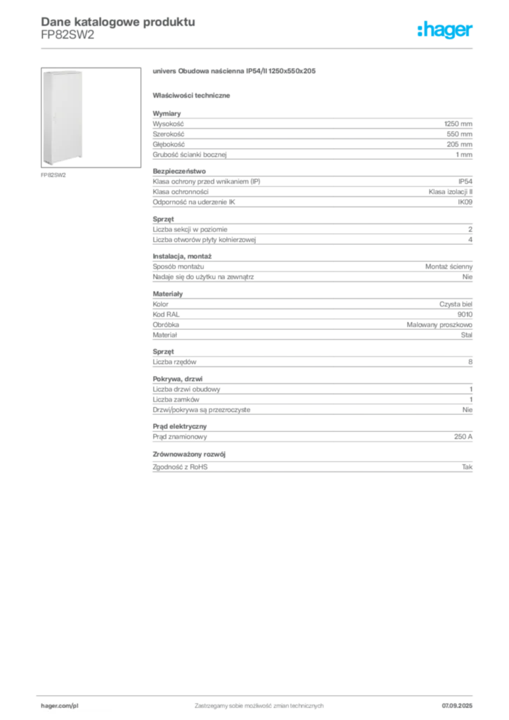 Zdjęcie Hager Dane katalogowe produktu FP82SW2 | Hager Polska