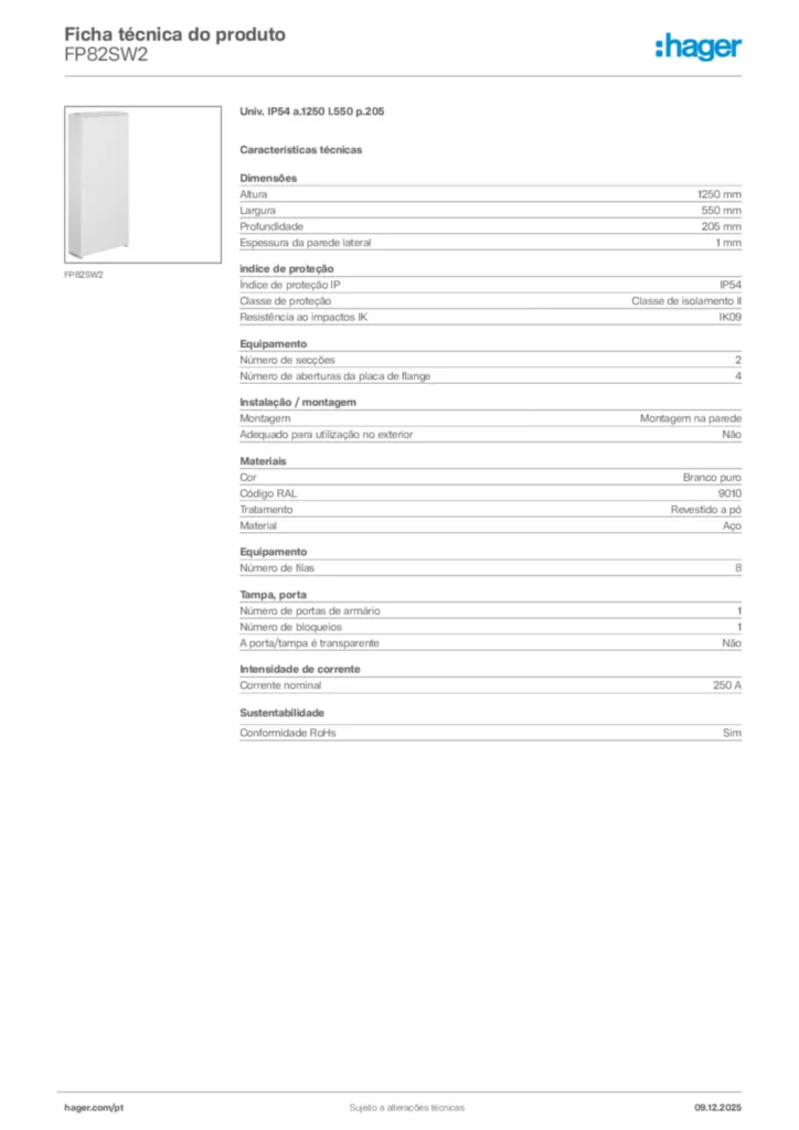 Imagem Hager Ficha técnica do produto FP82SW2 | Hager Portugal