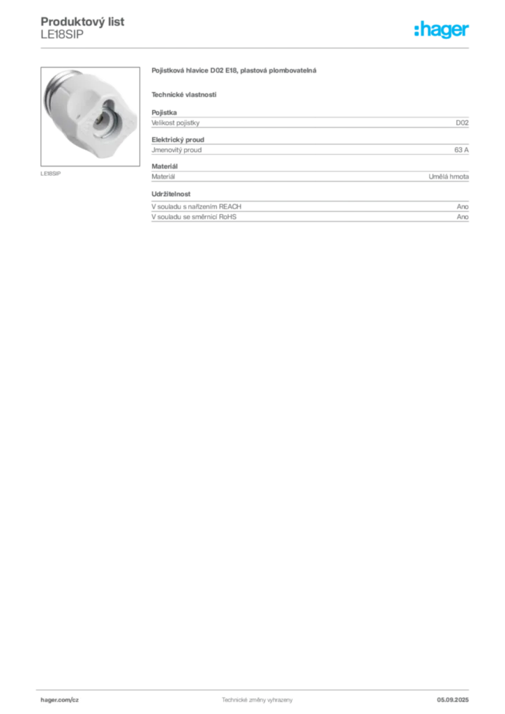 Obrázek Hager Produktový list LE18SIP | Hager