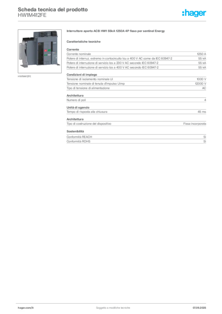 Immagine Hager Scheda tecnica del prodotto HW1M412FE | Hager Italia