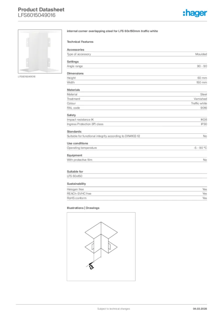 Image Hager Product data sheet LFS6015049016  | Hager Africa