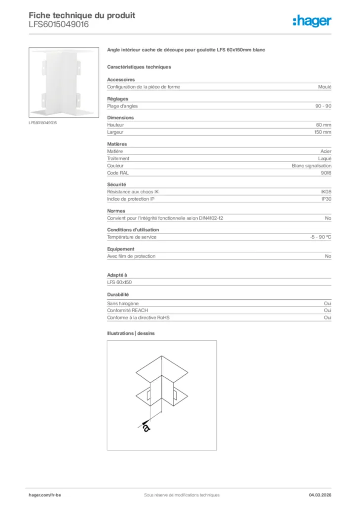 Image Hager Fiche technique du produit LFS6015049016 | Hager Belgique