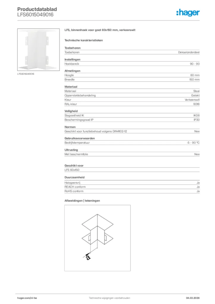 Afbeelding Hager Productdatablad LFS6015049016 | Hager Belgium