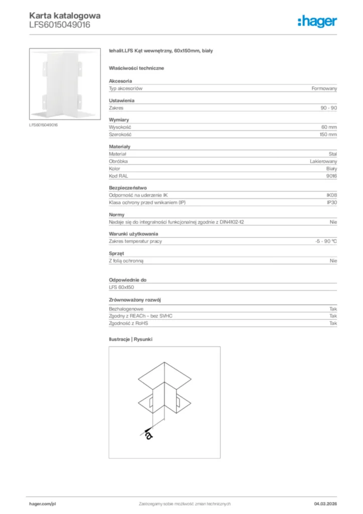 Zdjęcie Hager Karta katalogowa LFS6015049016 | Hager Polska