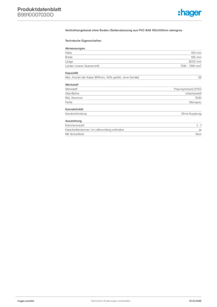 Bild Hager Produktdatenblatt B9910007030O | Hager Deutschland