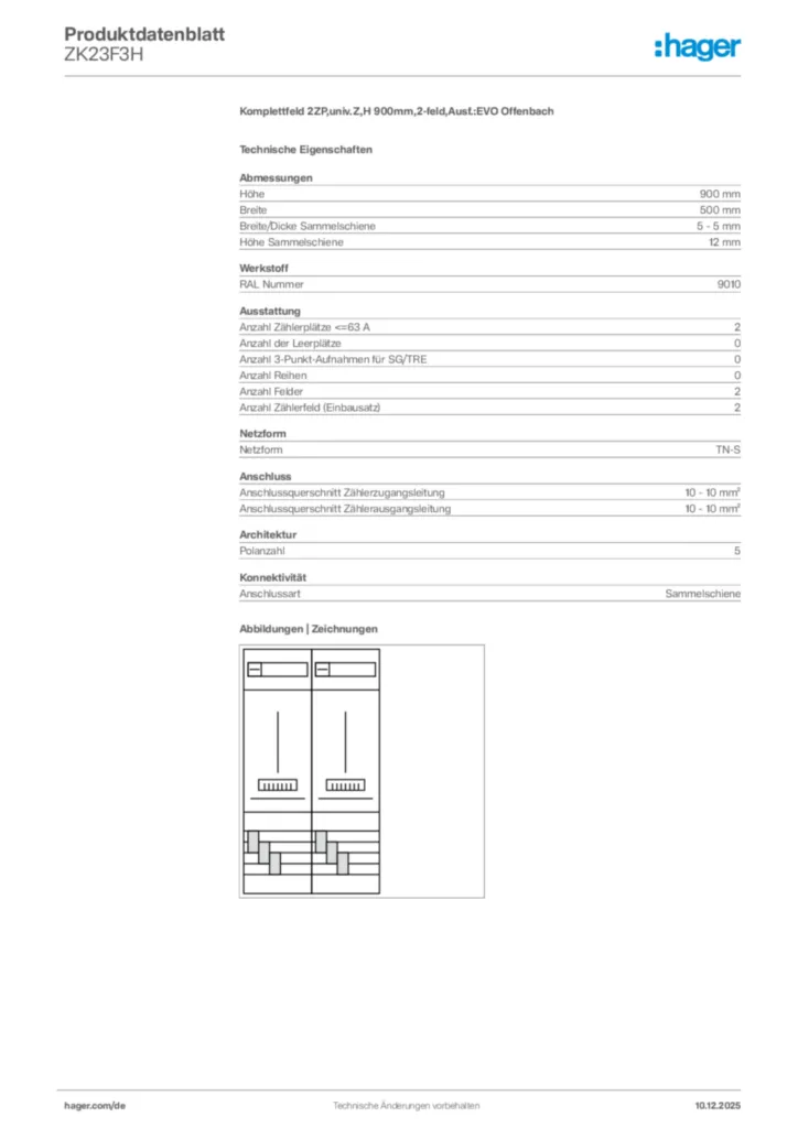 Bild Hager Produktdatenblatt ZK23F3H | Hager Deutschland