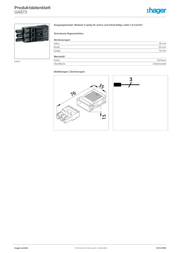 Bild Hager Produktdatenblatt G4873 | Hager Deutschland