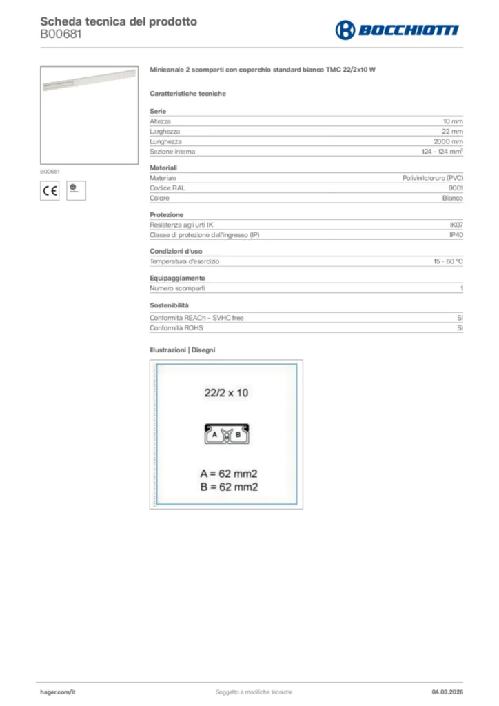 Immagine Bocchiotti Scheda tecnica del prodotto B00681 | Hager Italia