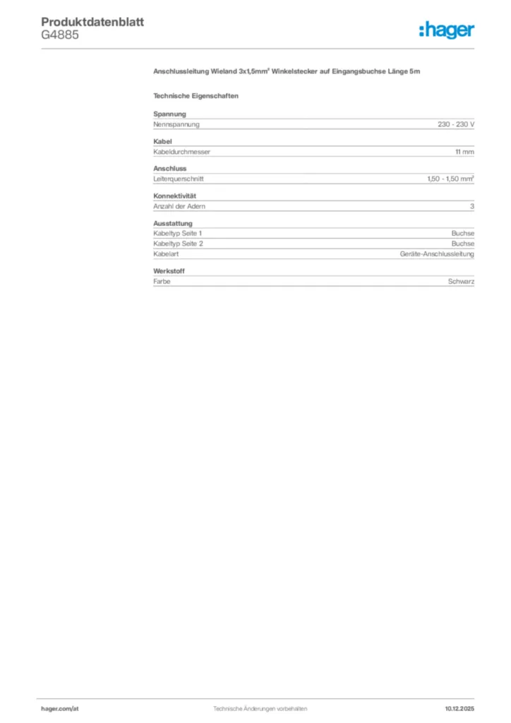 Bild Hager Produktdatenblatt G4885 | Hager Deutschland