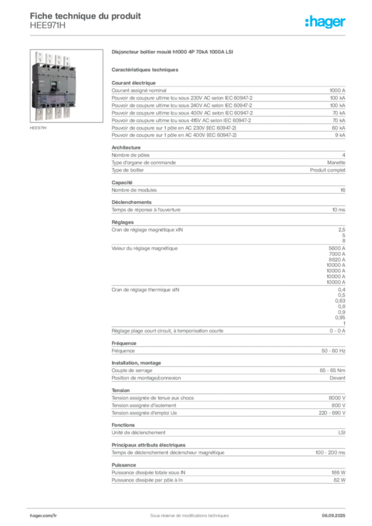 Image Hager Fiche technique du produit HEE971H | Hager France