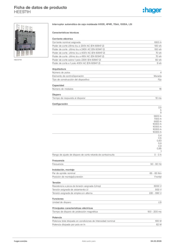 Imagen Hager Ficha de datos de producto HEE971H | Hager España