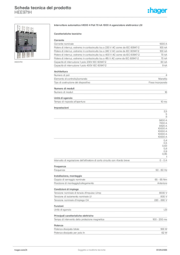Immagine Hager Scheda tecnica del prodotto HEE971H | Hager Italia
