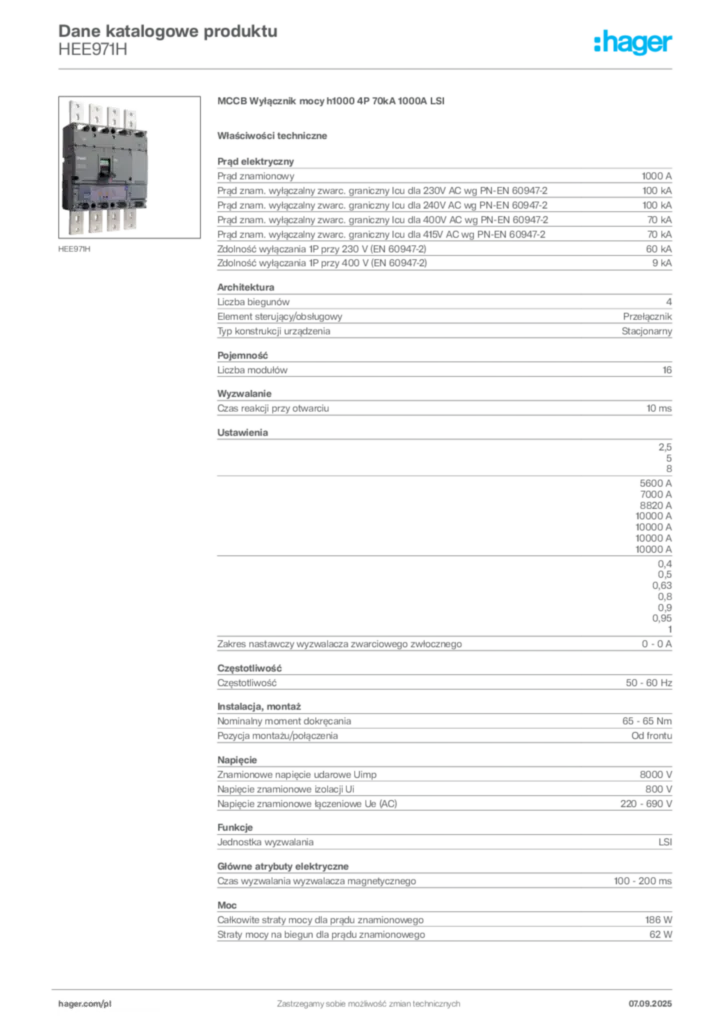 Zdjęcie Hager Dane katalogowe produktu HEE971H | Hager Polska